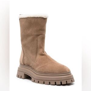Stuart Weitzman Bedford Suede Shearling Winter Booties, New, Size 41.5 US 11